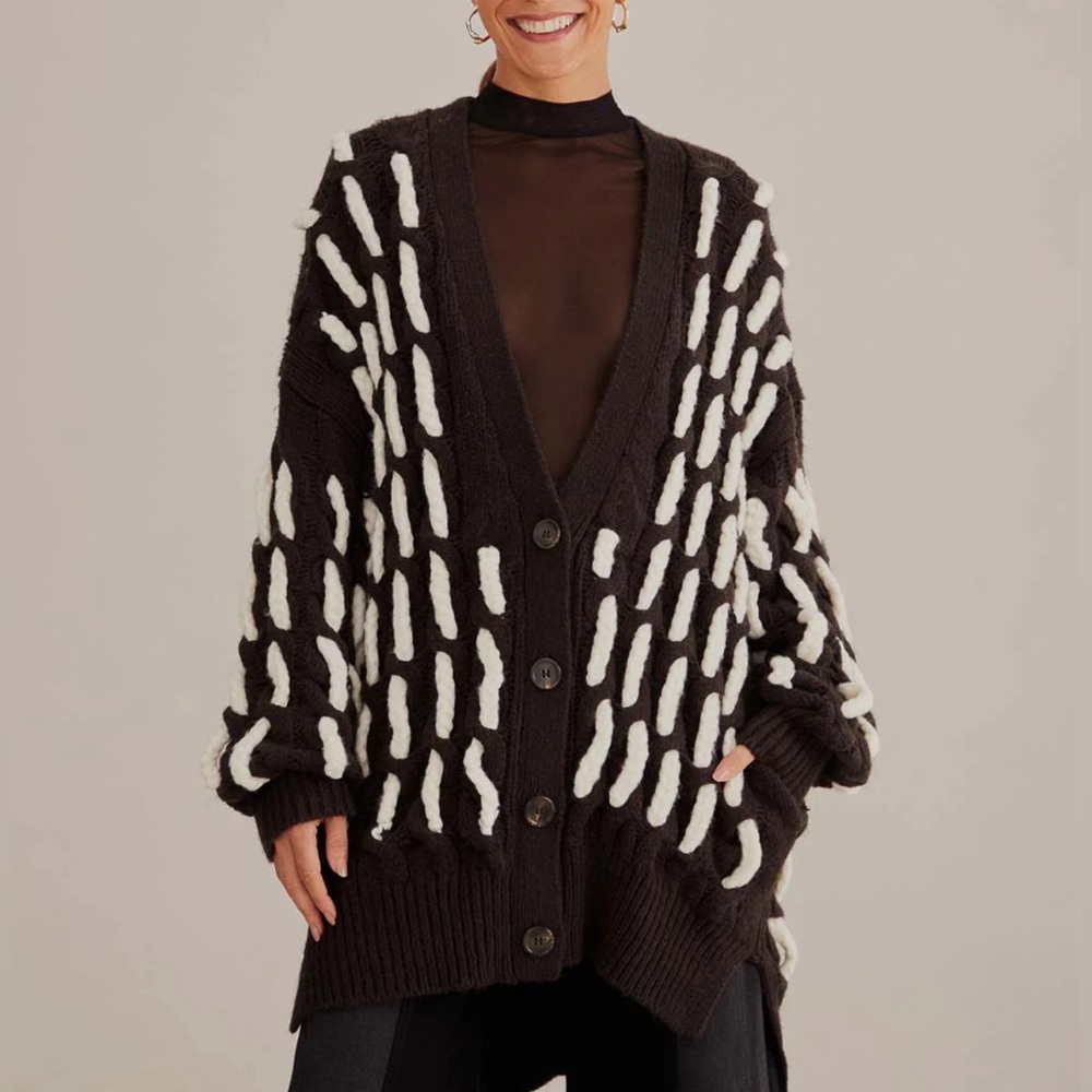 Farm Rio - Black & White Knit Textured Cardigan